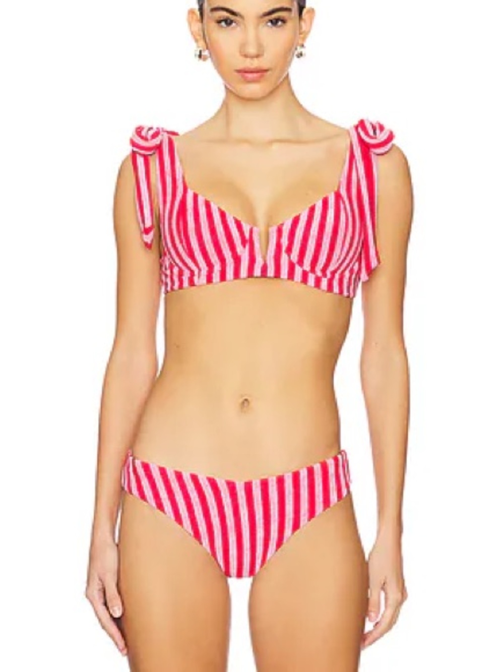 Beach Riot Pink & Red Striped Tie-Shoulder Bikini